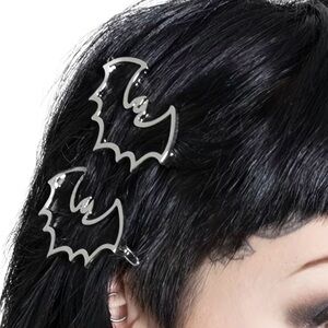 One Pair of Silver Crescent Moon Hair Clips , one set of Silver Bat hair clips